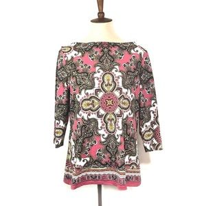 Charter Club Medallion Bateau Neck 3/4 Sleeve Top